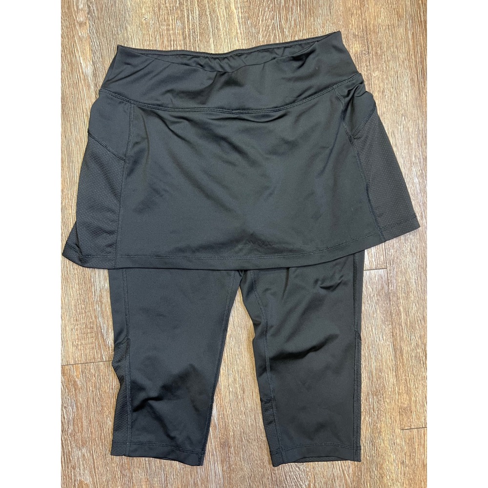 TEK GEAR Skort Leggings Women Large Black DryTek Mesh Trim Modest Activewear Gym
